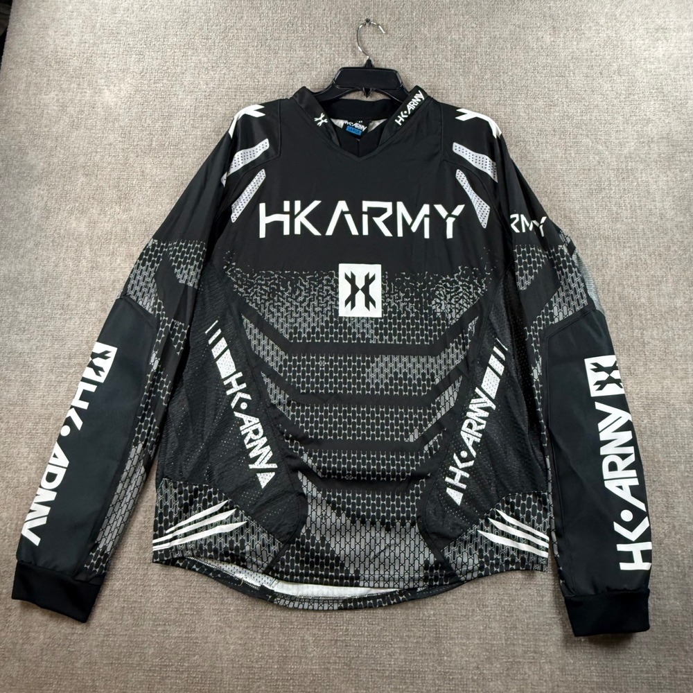 HK Army Paintball Jersey Mens Large Black White Mesh DJ 10 Long Sleeve
